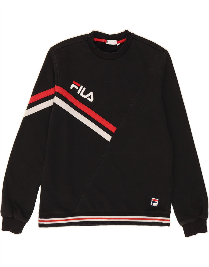 FILA Mens Graphic Sweatshirt Jumper Small Black Cotton Vintage Fila and Second-Hand Fila from Messina Hembry 