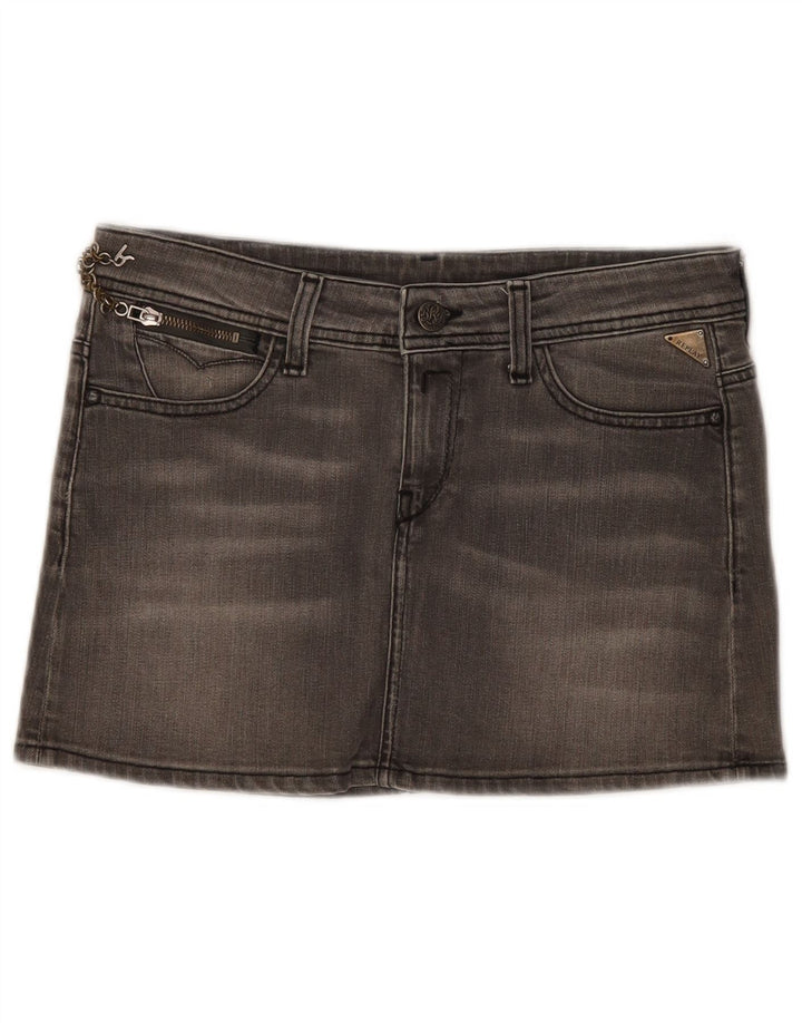 Fusta mini denim pentru femei Replay W28 bumbac gri mediu