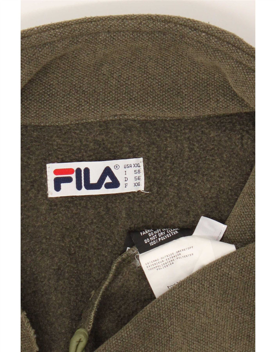 Pulover Fila pentru bărbați, cu fermoar și gât, poliester kaki 2XL