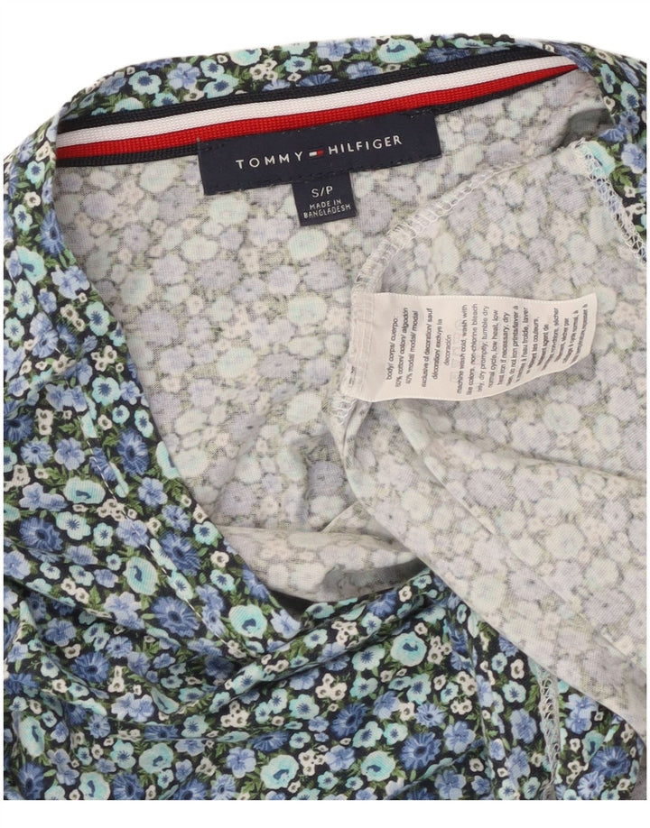 TOMMY HILFIGER Bluză Crop Top pentru femei UK 10 Small Blue Floral Bumbac