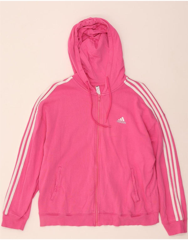 Pulover adidas cu capota supradimensionat cu fermoar pentru femei UK 16/18 mare bumbac roz