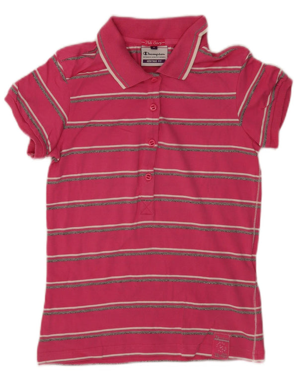 Tricou polo Champion pentru femei Heritage Fit UK 14, bumbac cu dungi roz mediu