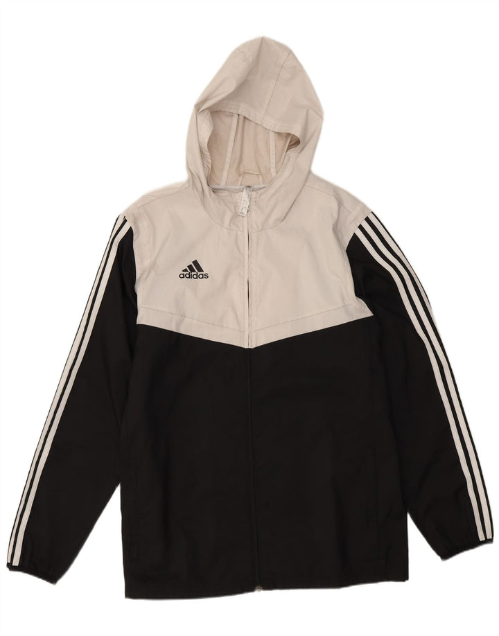 Jachetă de trening pentru bărbați Adidas cu glugă, negru mediu, poliester bloc de culoare