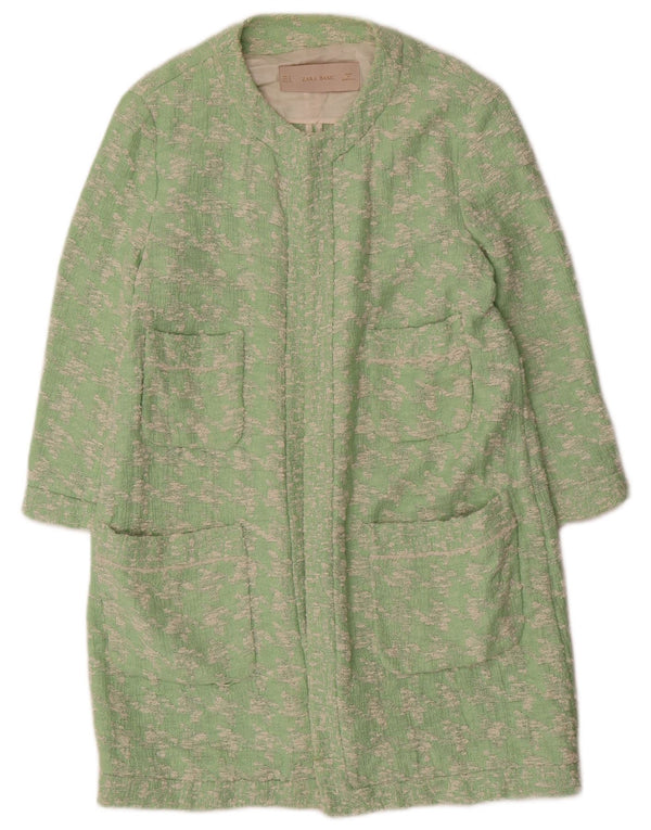 Zara Womens Overcoat UK 14 Medium Green Houndstooth Cotton