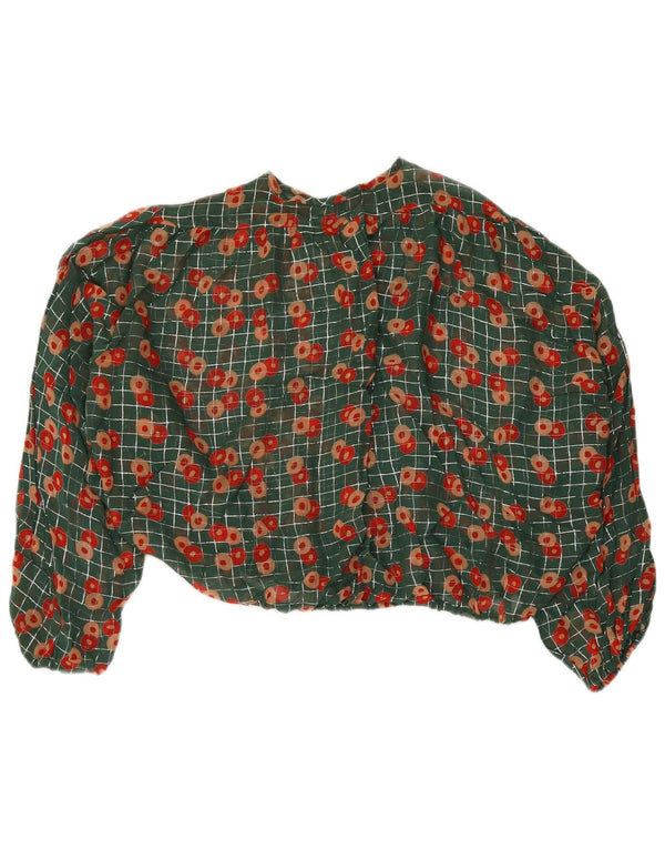 Bluză de bluză supradimensionată vintage pentru femei UK 14 Medium Green Floral