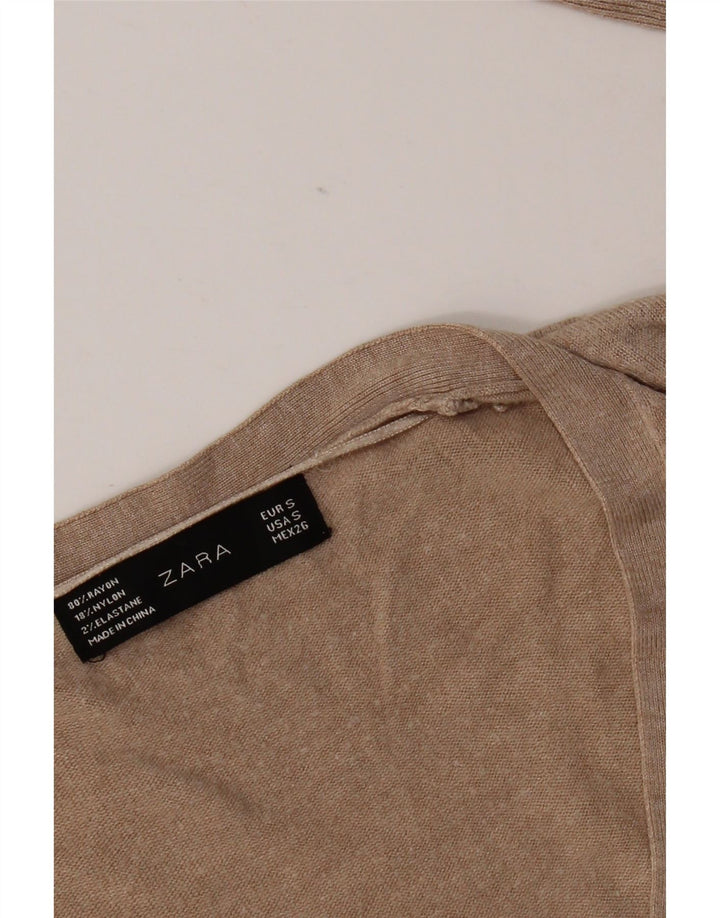 Pulover pentru femei cu decolteu în V Zara UK 10 Mic Bej