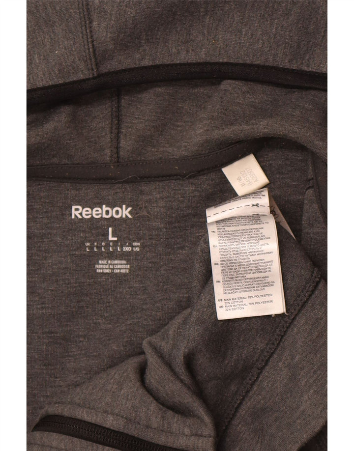 REEBOK Mens Zip Hoodie Sweater Large Grey Polyester