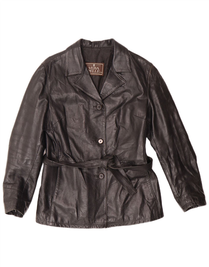 VINTAGE Womens Leather Jacket UK 14 Medium Black Leather