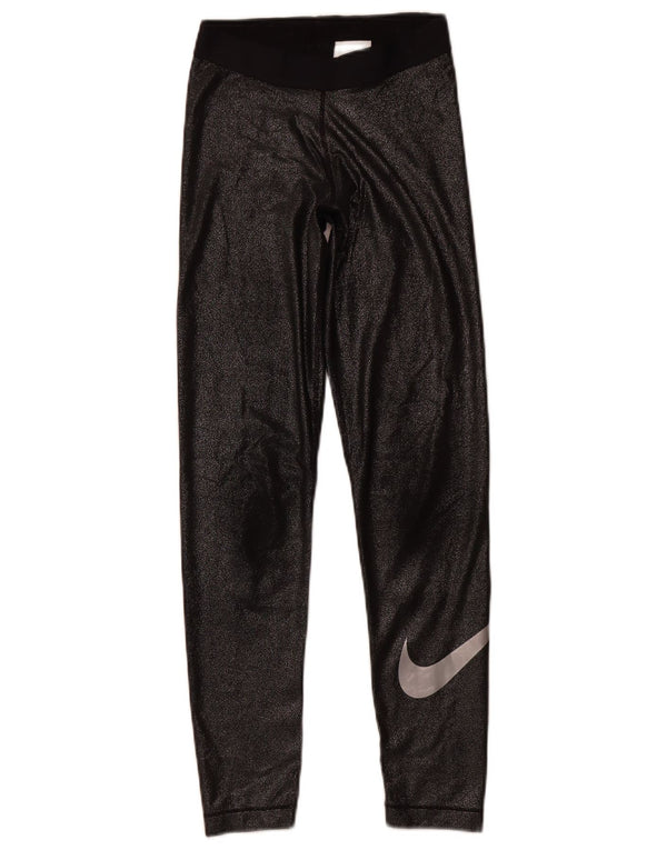 Leggings NIKE Dri Fit Graphic pentru femei UK 8 Poliester negru mic
