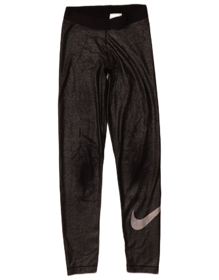 Leggings NIKE Dri Fit Graphic pentru femei UK 8 Poliester negru mic