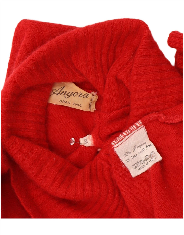 Pulover vintage pentru femei cu gât șal, UK 12, lână roșie medie
