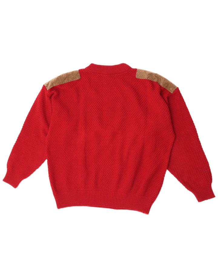 Pulover vintage pentru bărbați cu gât roșu XL