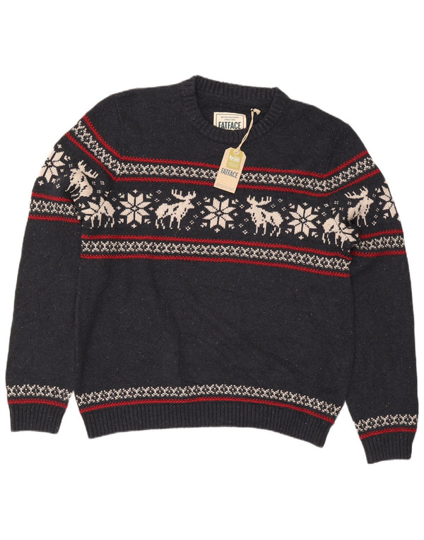 Pulover pentru bărbați Fat Face, cu formă obișnuită, cu gât crew, XL, bleumarin, Fair Isle
