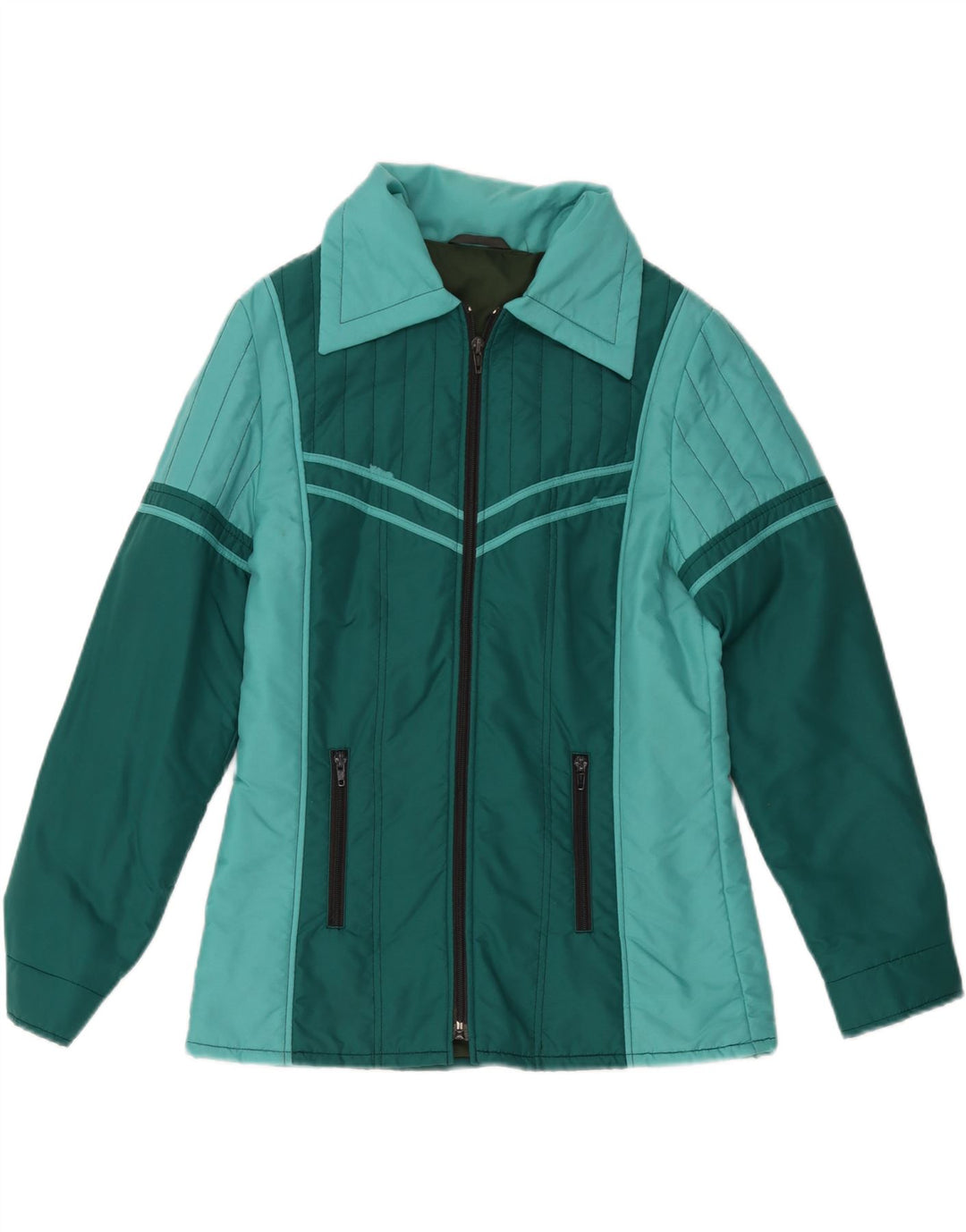 Jachetă vintage pentru femei UK 12, verde mediu, poliester color bloc
