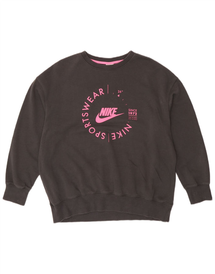 Pulover supradimensionat cu grafic Nike pentru femei UK 14 Bumbac gri mediu