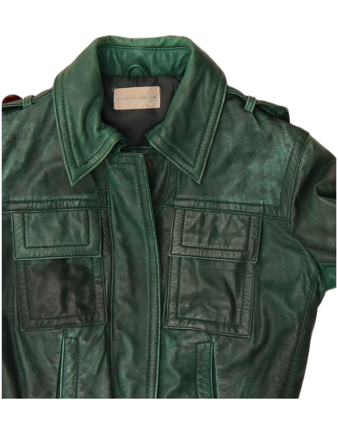 Jachetă militară din piele pentru femei Linea Emme UK 8 Small Green