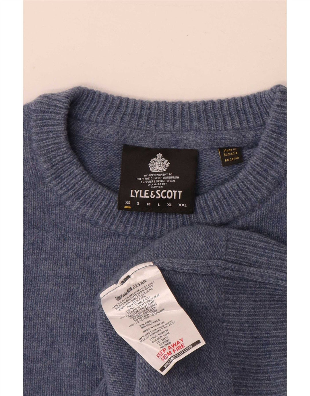 Pulover pentru bărbați Lyle & Scott, cu gât crew, XS, lână albastră