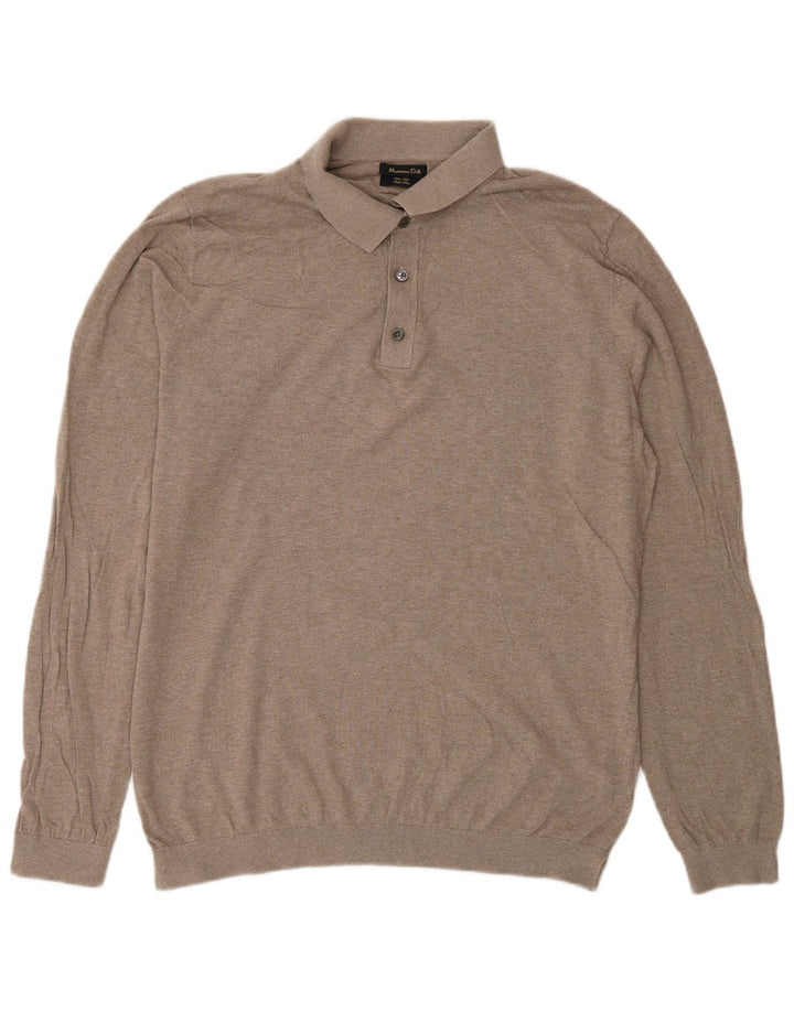 Pulover Massimo Dutti pentru bărbați cu gât polo, bumbac mediu bej