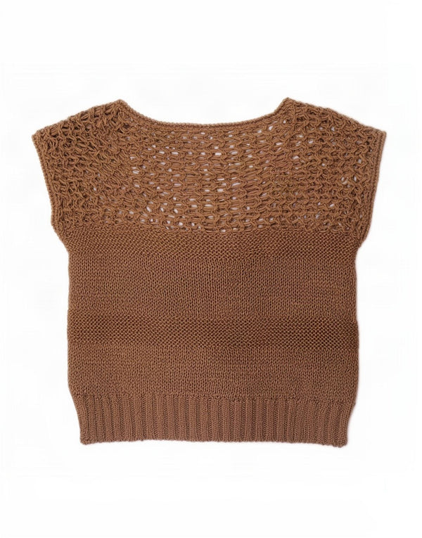 Pulover vintage pentru femei cu mânecă scurtă cu gât de barcă, UK 10, maro mic
