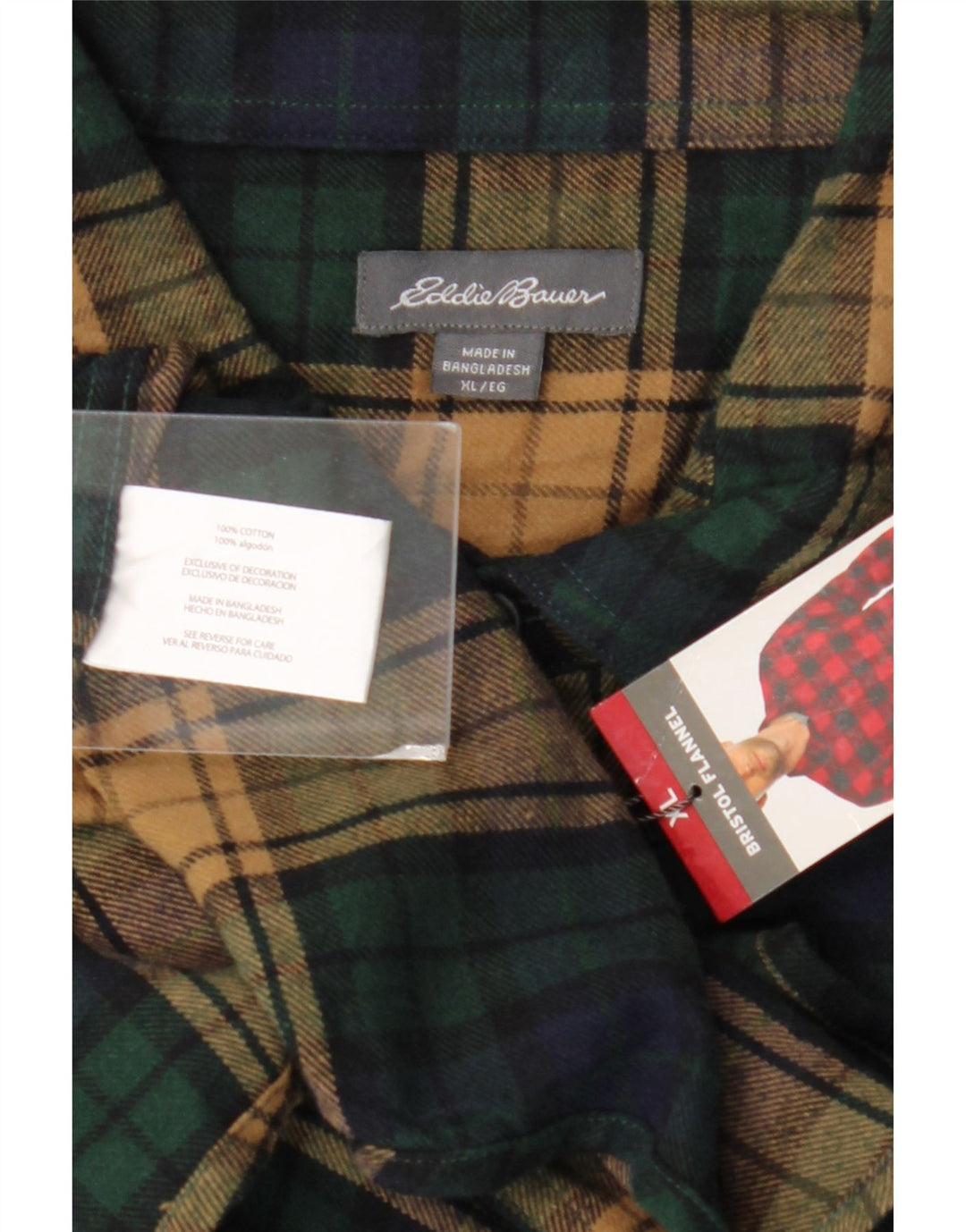 Cămașă de flanel pentru bărbați EDDIE BAUER XL, bumbac cu carouri verde