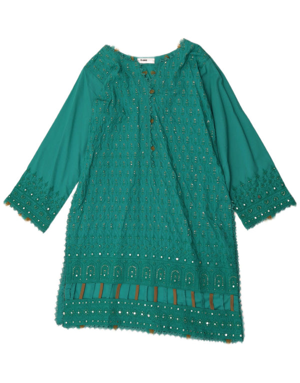 Rochie tunică vintage pentru femei cu mâneci lungi UK 12 verde mediu