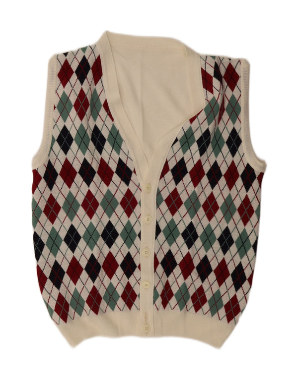 Cardigan vintage fără mâneci pentru bărbați, mare, alb Argyle/Diamond