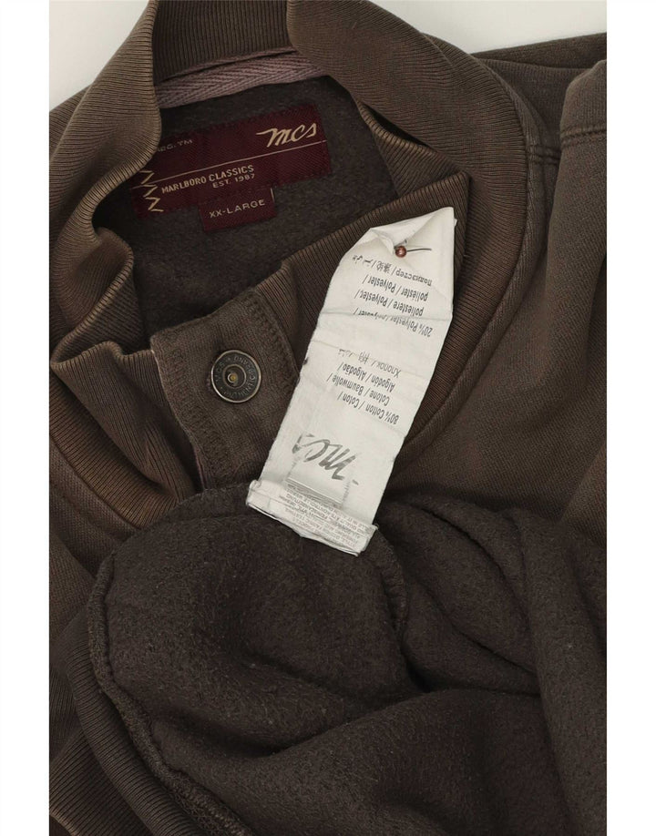 Pulover pentru bărbați Marks & Spencer, cu grafică, cu gât cu nasturi, bumbac maro 2XL