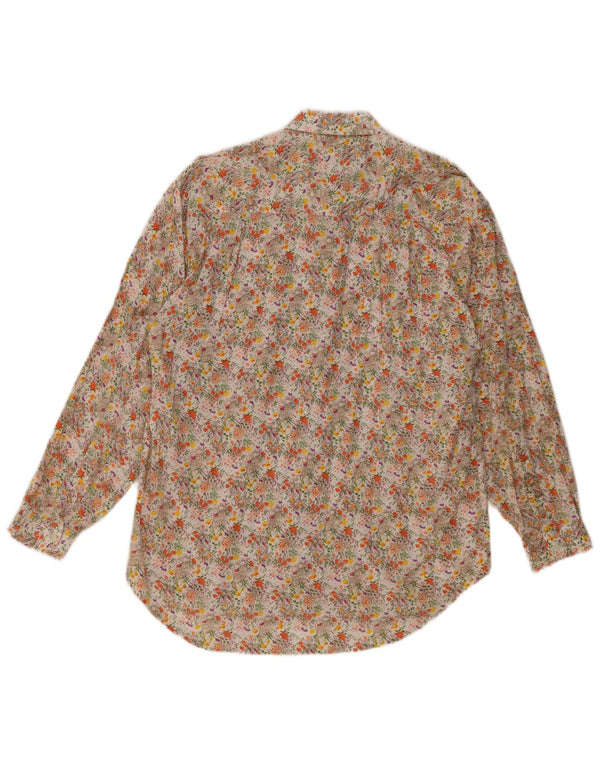 Cămașă Vintage pentru femei UK 12 Medium Beige Floral Bumbac
