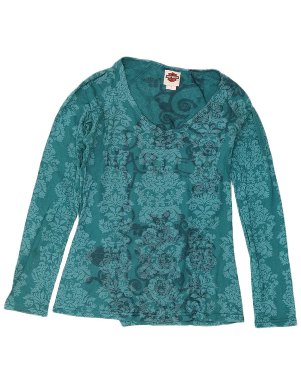 Top pentru femei Harley Davidson cu mânecă lungă UK 14, mare, albastru, bumbac Paisley