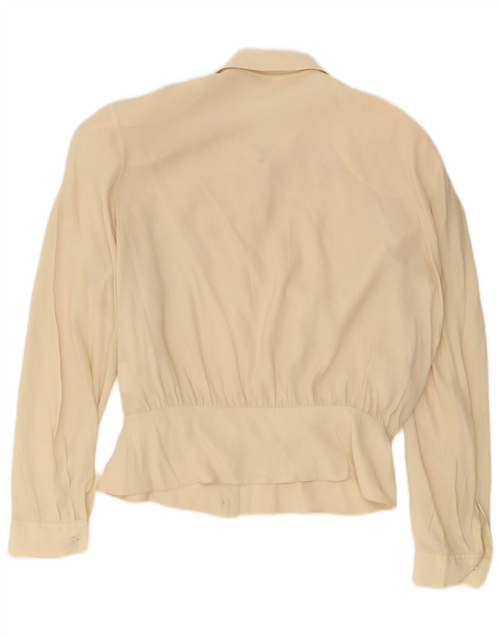 Bluză Cămașă Vintage Femei IT 44 Mătase Florală Bej Mediu