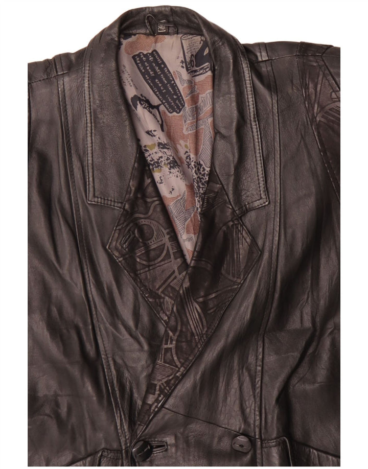 Jachetă din piele supradimensionată pentru femei vintage, cu două piepți, EU 40, neagră medie