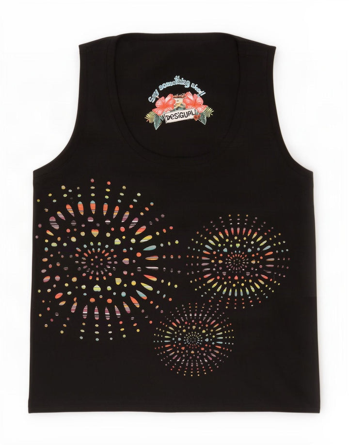 Desigual Womens Graphic Vest Top UK 12 Medium Black Geometric Poliester