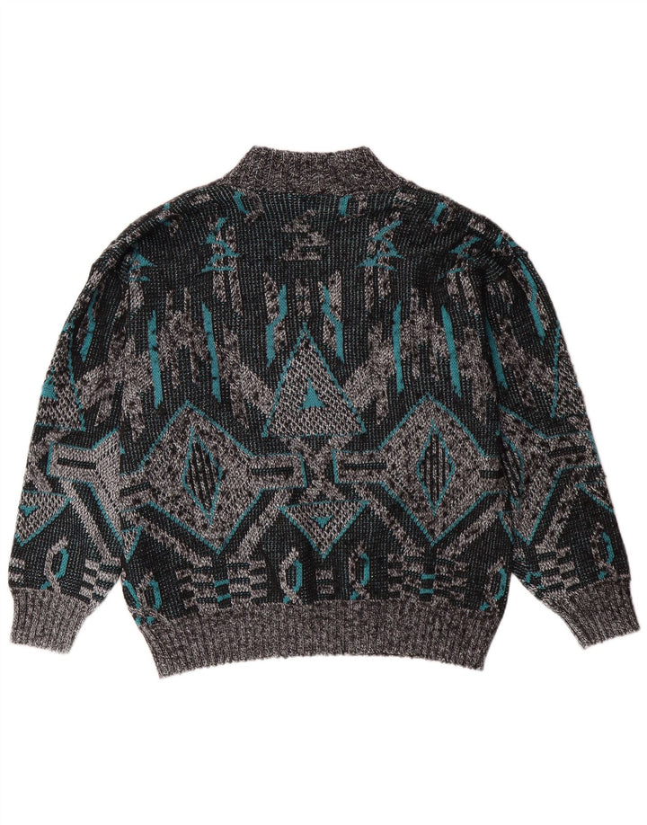 VINTAGE Pulover cu decolteu în V pentru bărbați, mare, gri geometric