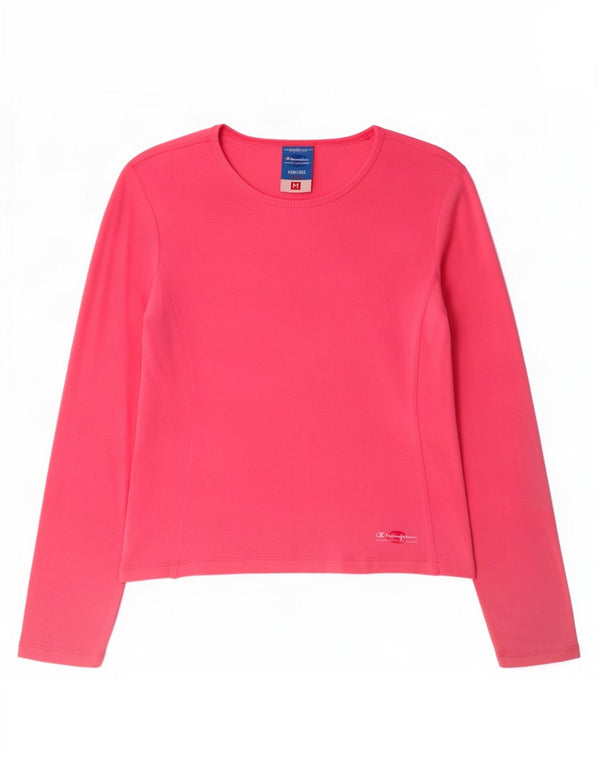 Champion Womens Crop Top Long Sleeve UK 12 Medium Pink Cotton
