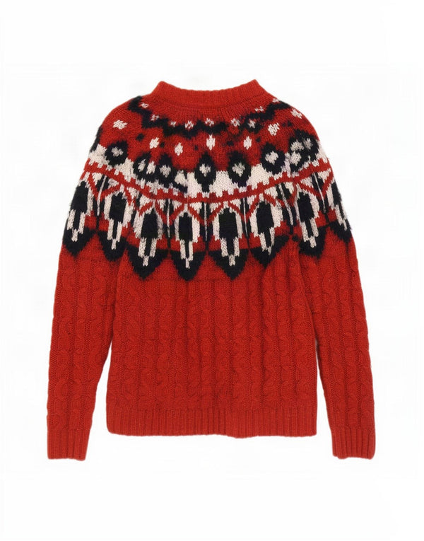 Pulover cu gât țestoasă pentru femei Fat Face UK 8 Small Red Fair Isle Lână