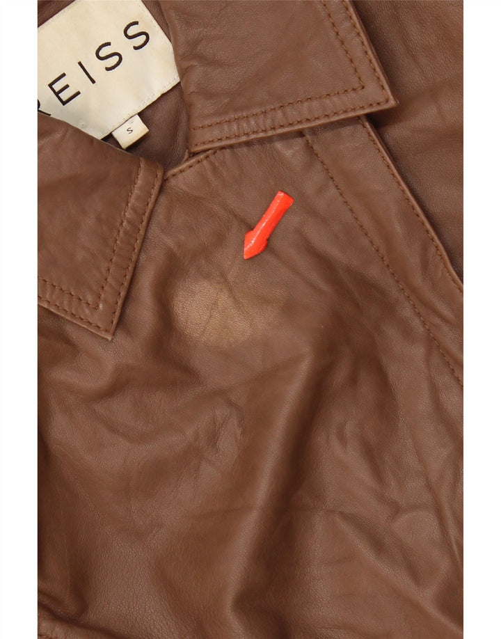 Jachetă de piele crop Reiss pentru femei UK 10 Mic din piele maro