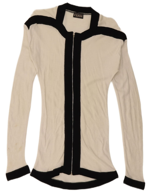 Pulover cardigan pentru femei Gianfranco Ferre UK 10, mic, alb, bloc de culoare