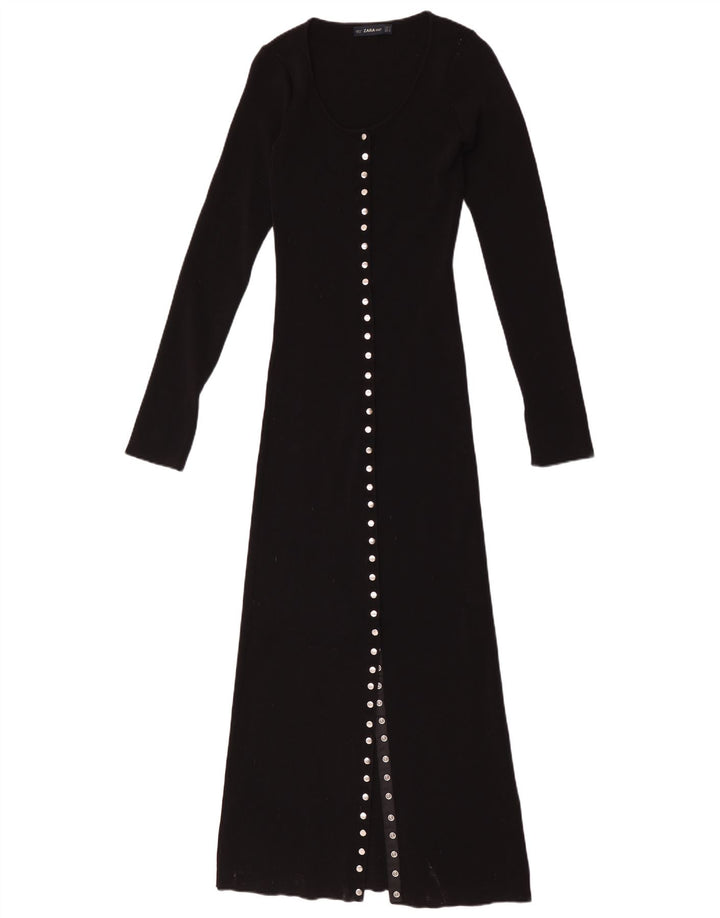 Rochie Maxi cu mânecă lungă pentru femei Zara UK 12 Medium Black