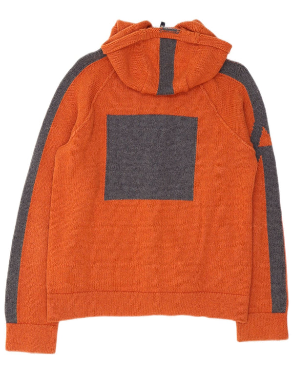 Pulover cardigan cu glugă pentru bărbați Armani Jeans, portocaliu mediu, lână color bloc