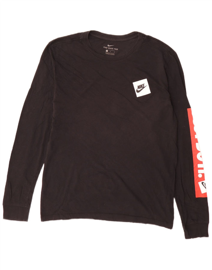 Top grafic pentru bărbați Nike cu mânecă lungă, mediu negru, bumbac color bloc