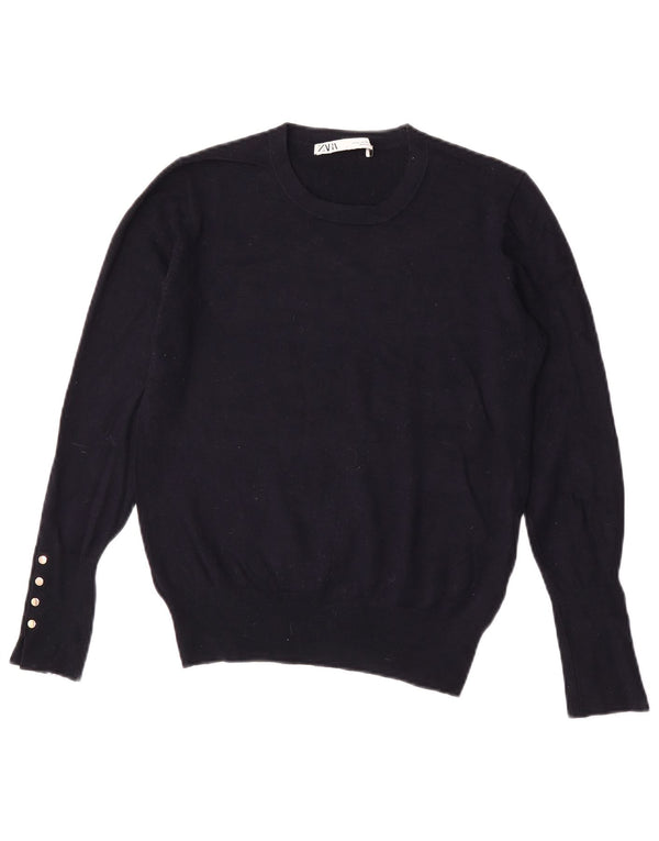 Pulover pentru femei Zara, cu gâtul turnat, UK 12 Medium, bleumarin, viscoză