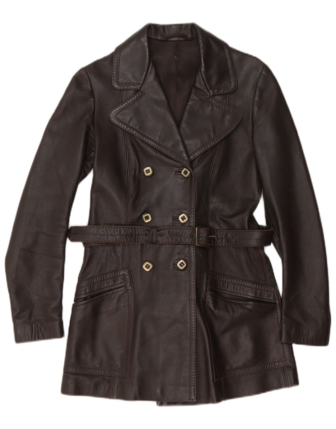 Palton din piele vintage pentru femei UK 6 XS maro