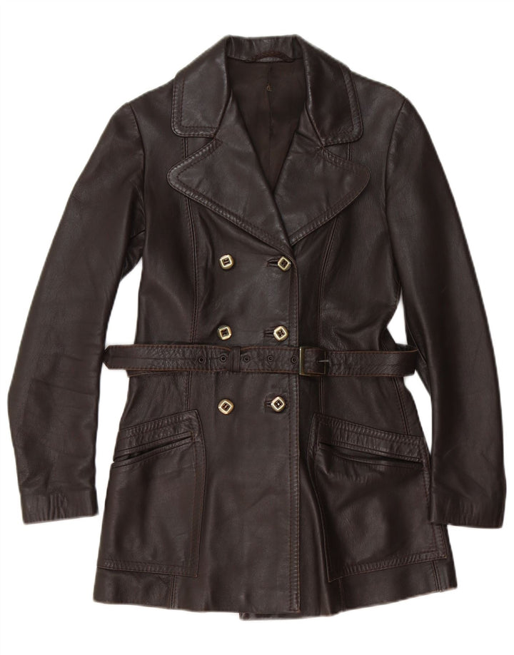 Palton din piele vintage pentru femei UK 6 XS maro