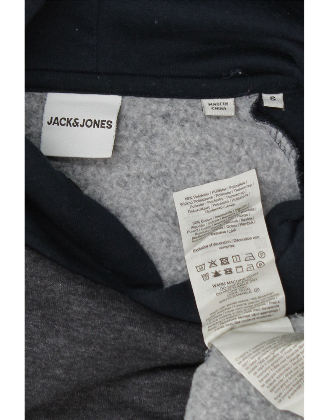 JACK & JONES Mens Hoodie Jumper Small Grey Colourblock Polyester Vintage Jack & Jones and Second-Hand Jack & Jones from Messina Hembry 