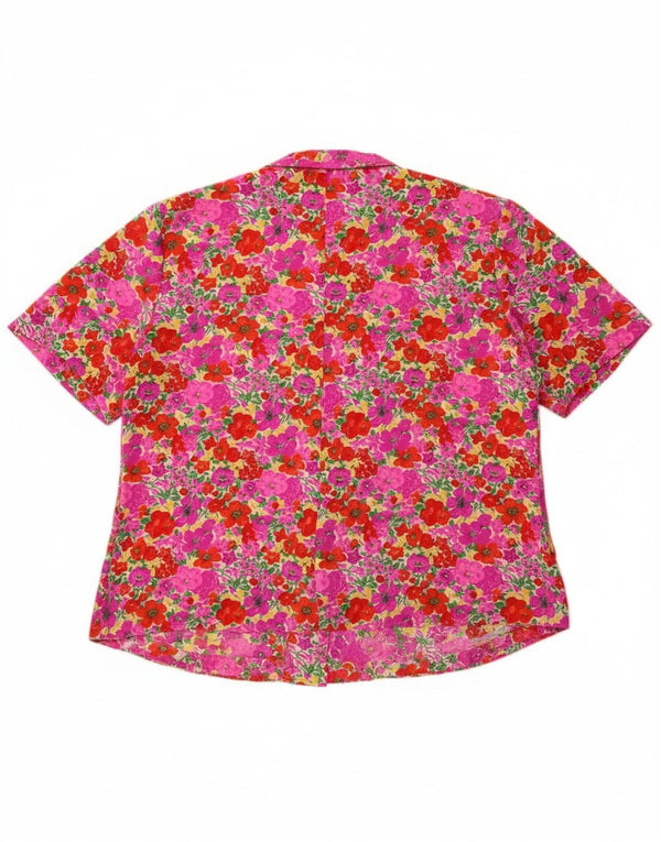 Bluză vintage cămașă cu mânecă scurtă pentru femei UK 16, mare, roz, floral