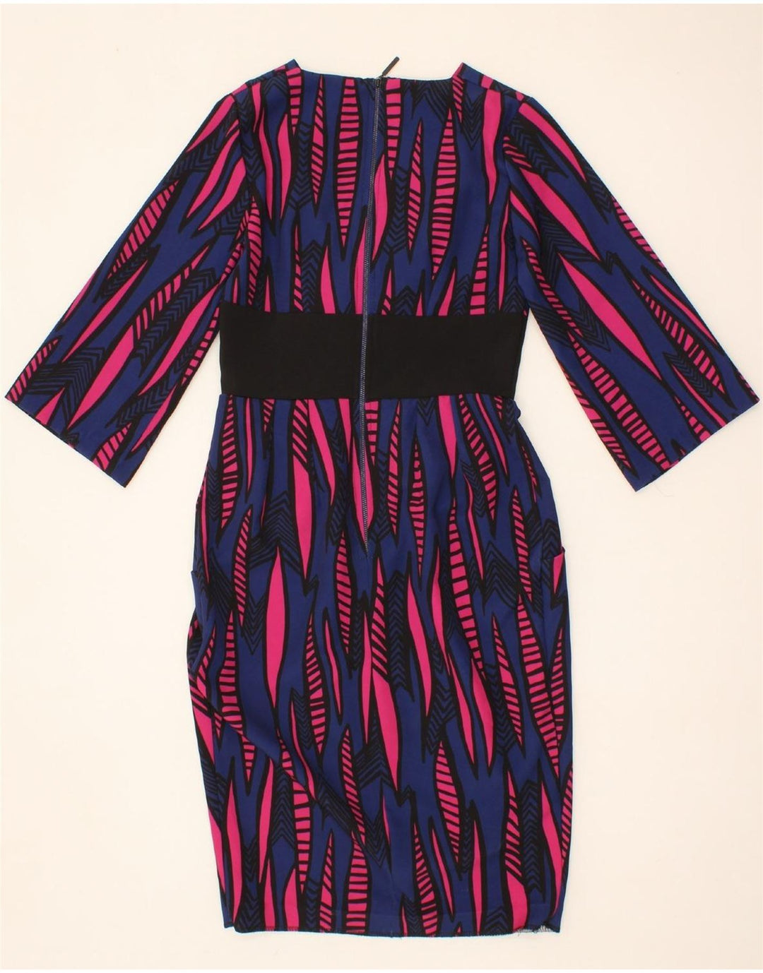 CLOSET Womens Abstract Pattern 3/4 Sleeve Sheath Dress UK 8 Small Blue Vintage CLOSET and Second-Hand CLOSET from Messina Hembry 