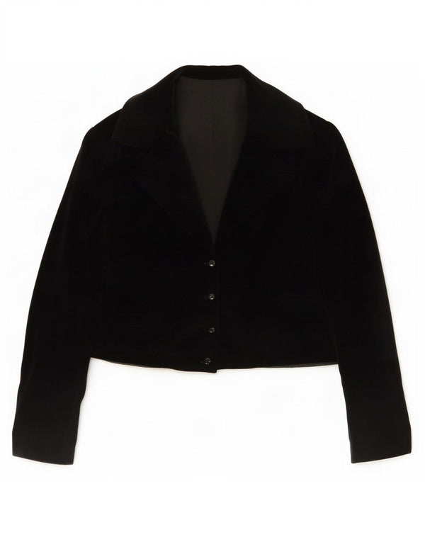 Jachetă Bolero din catifea vintage pentru femei UK 14 Medium Black