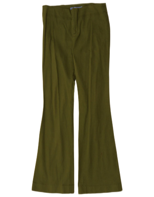 ZARA Womens Flare Casual Trousers EU 36 XS W26 L30 Green Cotton