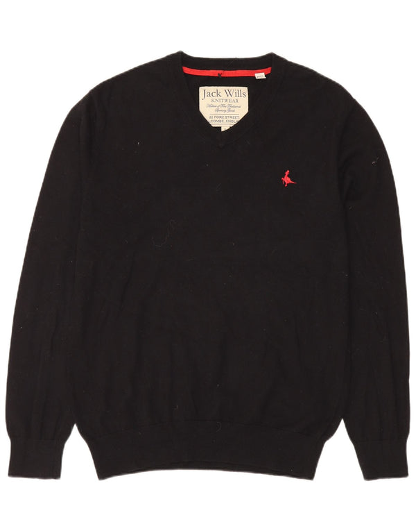 Pulover Jack Wills pentru bărbați, cu decolteu în V, mare, negru, bumbac
