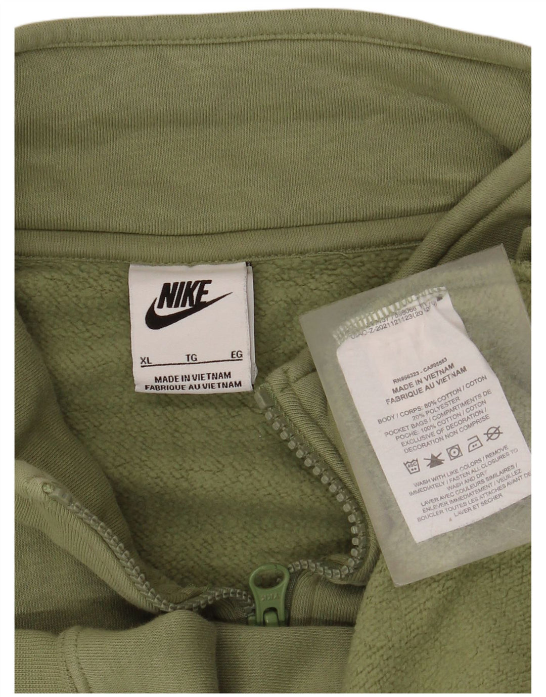 Hanorac pentru bărbați Nike, cu fermoar, cu gât, XL, bumbac verde